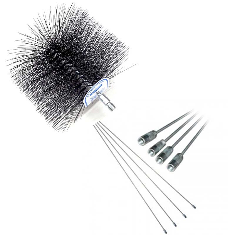 セット 106mm用 煙突掃除 用 ネジ付ワイヤーブラシ と 延長棒4本 セット 106mm用 煙突掃除 用 ネジ付ワイヤーブラシ と 延長棒4本