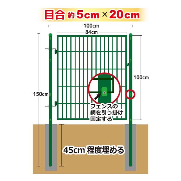 扉のみ 緑 アニマルガードフェンス 1m用 扉 鍵付 片開き AG-100 グリーン アニマルフェンス用 ガーデンゲート シンセイ 代引不可 GRG10 | SHINSEI | 01