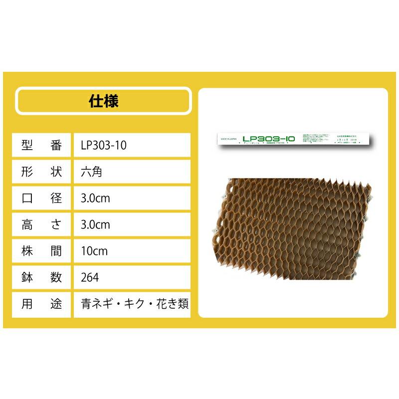 LPチェーンポット LP303-10 1冊 (単品) 株間10cm 264鉢 播種 種まき 育苗 青ネギ 菊 花き類 農業 lp303-10 チェーンポット 紙筒 ニッテン 日本甜菜製糖 タSDZ |  | 15