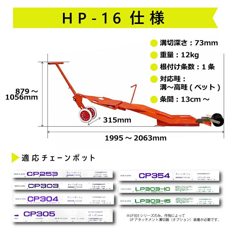 ひっぱりくん HP-16 チェーンポット専用 簡易移植機 溝切深さ ひっぱりくん HP-16 チェーンポット専用 簡易移植機 溝切深さ