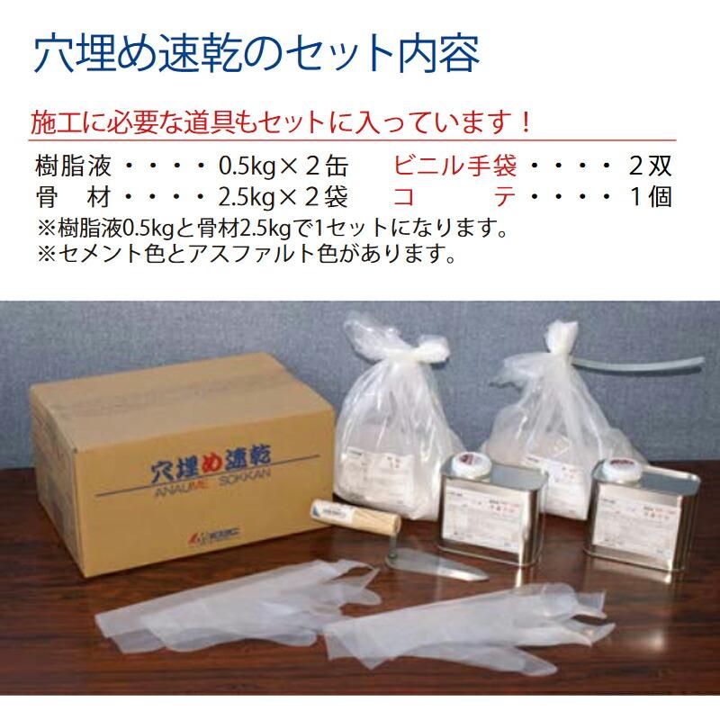 補修作業に　穴埋め速乾 穴埋め速乾 セメント色 超速硬形 補修材 6kgセット コンクリート用