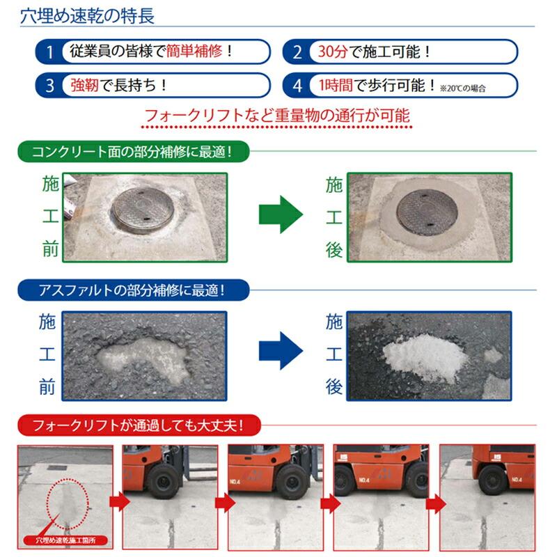 穴埋め速乾 アスファルト色 超速硬形 補修材 6kgセット コンクリート用 路面補修 舗装面の補修 パテ 段差修正 ミズタニ オK D |  | 01