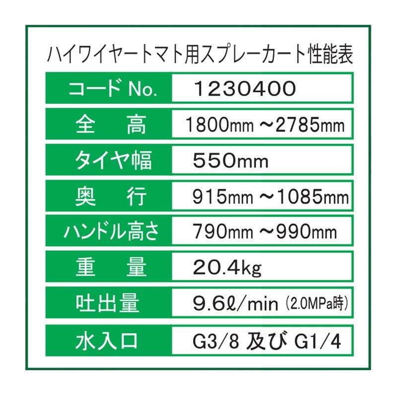 ハイワイヤートマト用スプレーカート 1230400 永田製作所 大型四輪タイプ パイプ折り畳み式 噴霧器 肥料散布 ナガタ 防J 個人宅配送不可 代引不可 |  | 02