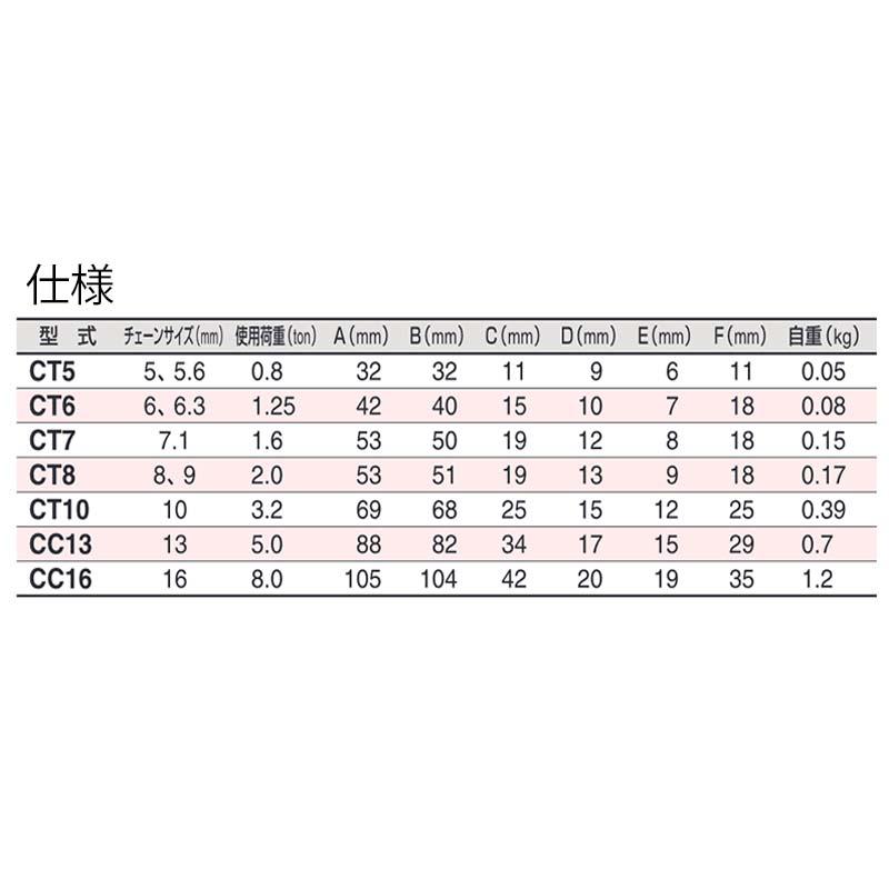 吊具 チェーンカップリング CT CT6 チェーンサイズ 6、6.3mm 使用荷重 1.25t A 42mm B 40mm C15mm D 10mm スリーエッチ HHH 代引不可 |  | 03