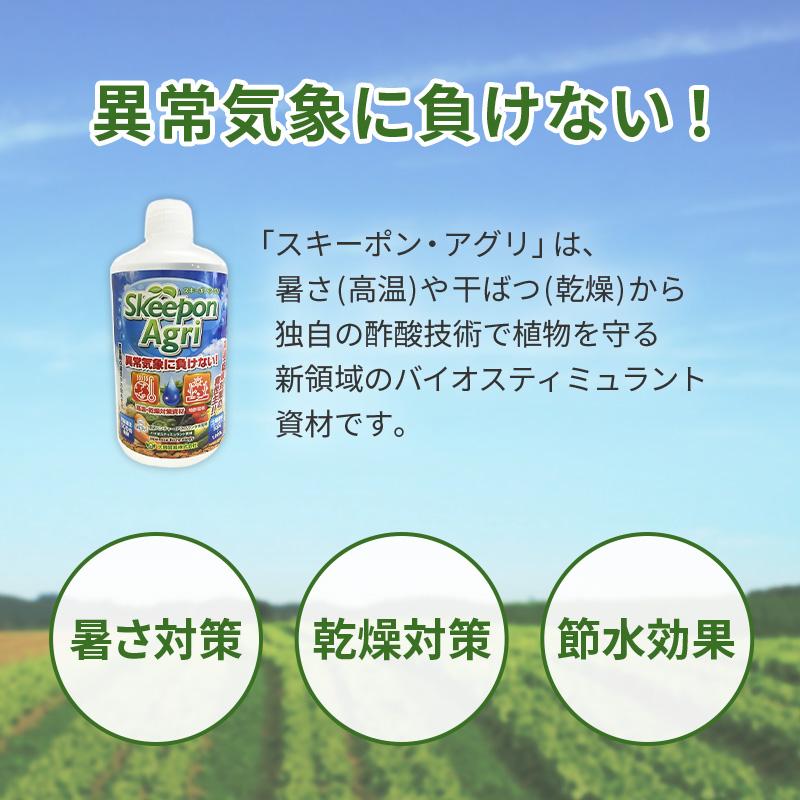 スキーポン・アグリ Skeepon Agri 1L バイオスティミュラント資材 酢酸 野菜 農園 農業 園芸 高温 乾燥 ダメージ 軽減 スキーポンアグリ 大興貿易 代引不可 |  | 02
