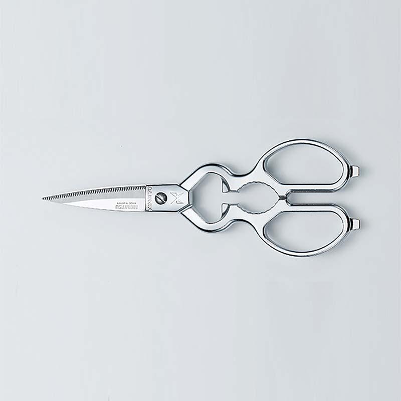 みまつ キッチン鋏 502 キッチンバサミ 刃 肉 野菜 ビニール 切る 栓抜き 瓶フタ 回す 缶フタ 開ける 金鹿工具製作所 H | 