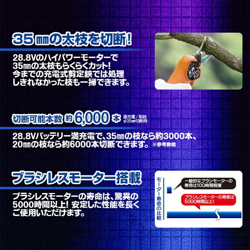 太丸ハンディ35 2022最新版 充電式剪定鋏 枝切剪定ばさみ バッテリー・充電器付 N-938 ニシガキ工業 切断直径35mm 電動 果樹 高枝 樹木 剪定 三冨D |  | 07