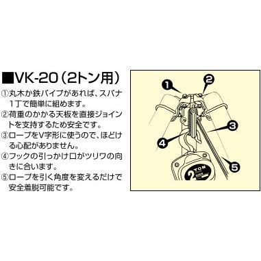 スリーエッチ 三脚ヘッド VK-20 2トン用 丸木 鉄パイプ (最小70mm〜最大90mm) 用 チェーン ブロック を掛ける 三脚 の ヘッドに HHH 代引不可 |  | 01