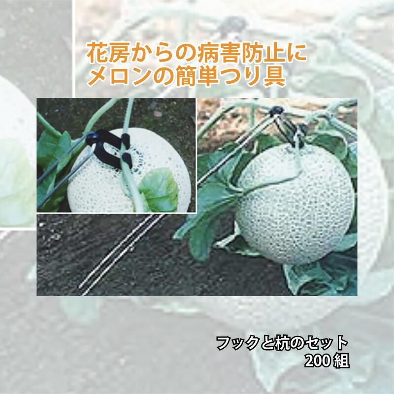 セット メロン 簡単 吊具 つるべえ フック と 杭 ( メッキ 55cm ) のセット 200組 槍木産業 うつぎ産業 カ施 代引不可 | 