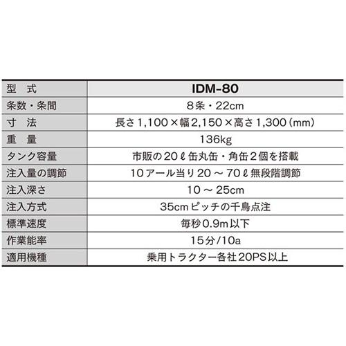 トラクター用土壌消毒機8条 IDM-80 土壌消毒機 8条 条間 22cm 耕耘 土壌消毒 薬液タレ防止装置付 農業資材 農業機材 みのる産業 シBD | みのる産業 | 01