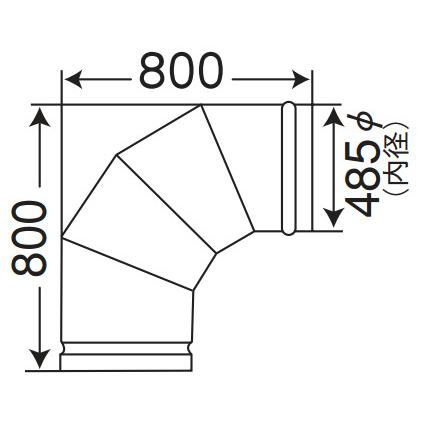 乾燥機用　直径　排塵90度エルボ　金子農機用　485×H800×W800mm　HワH　直径