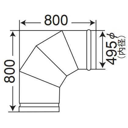乾燥機用 直径 排塵90度エルボ 金子農機用 直径 495×H800×W800mm HワD |  | 01