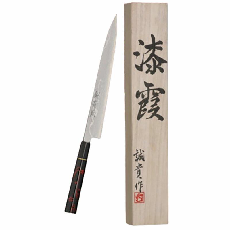 田中一之刃物製作所 みきかじや村 漆霞『花びら』青紙積層鋼 柳刃 包丁8寸 No.TS023 240mm 三冨D |  | 01