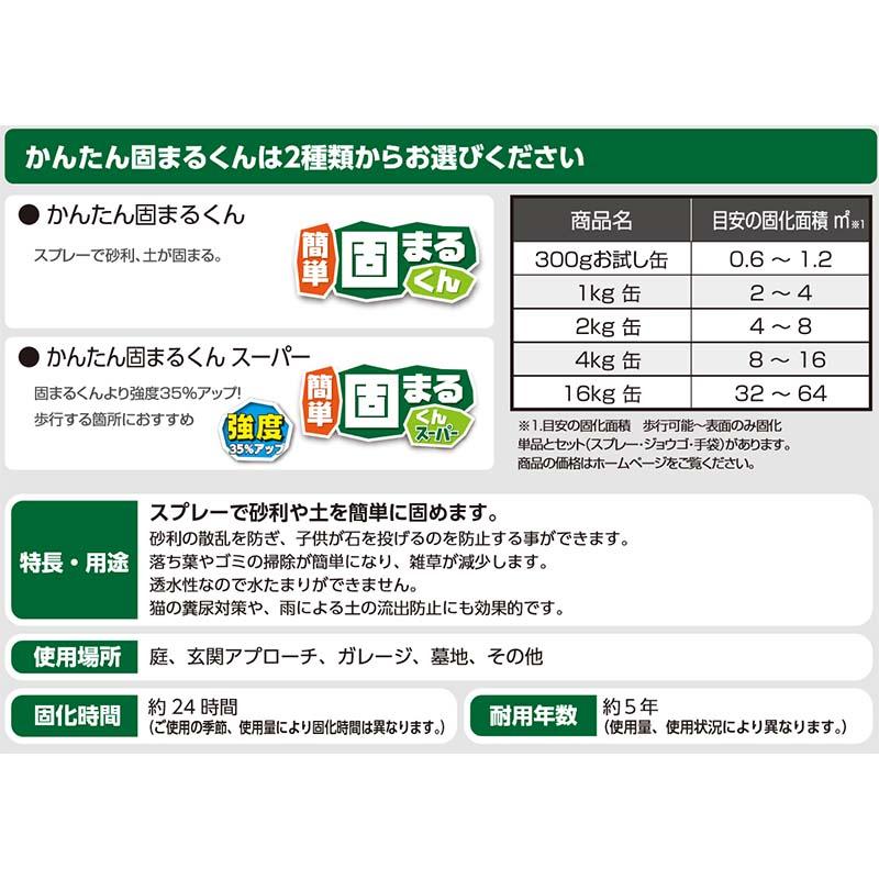 2kg缶セット 庭の砂利・土を固める接着剤 かんたん固まるくんスーパー 強度35％UP スプレーして砂利、砂、土が固まる アーバンテック 代引不可｜plusys｜02