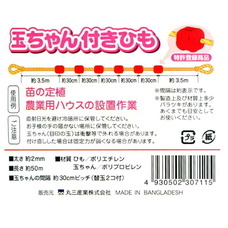 玉ちゃんトワイン 玉ちゃん 付きひも 太さ2mm×50m 目印 間隔30cm 苗の定植用ロープ 紐 カ施Z｜plusys｜02