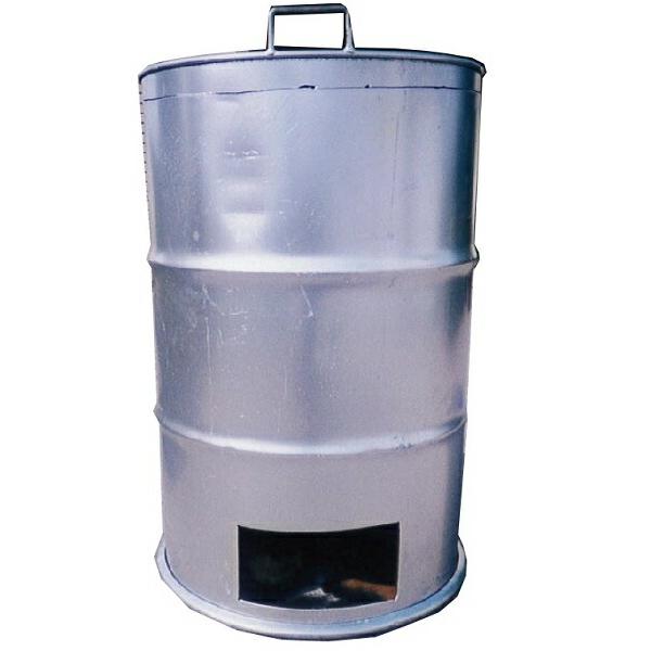 塗装有 シルバー ドラム缶焼却炉 フタ付き 煙突なし 200L ドラム缶 焼却炉 小型 家庭用 木材 木くず 紙くず 落ち葉 枝 ゴミ 焼却 受注生産品 ミY 代引不可 | 