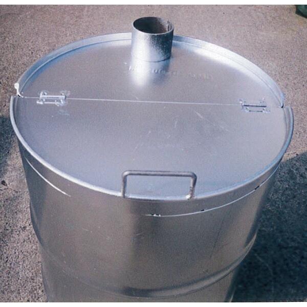 塗装有 シルバー ドラム缶焼却炉 フタ付き 煙突なし 200L ドラム缶