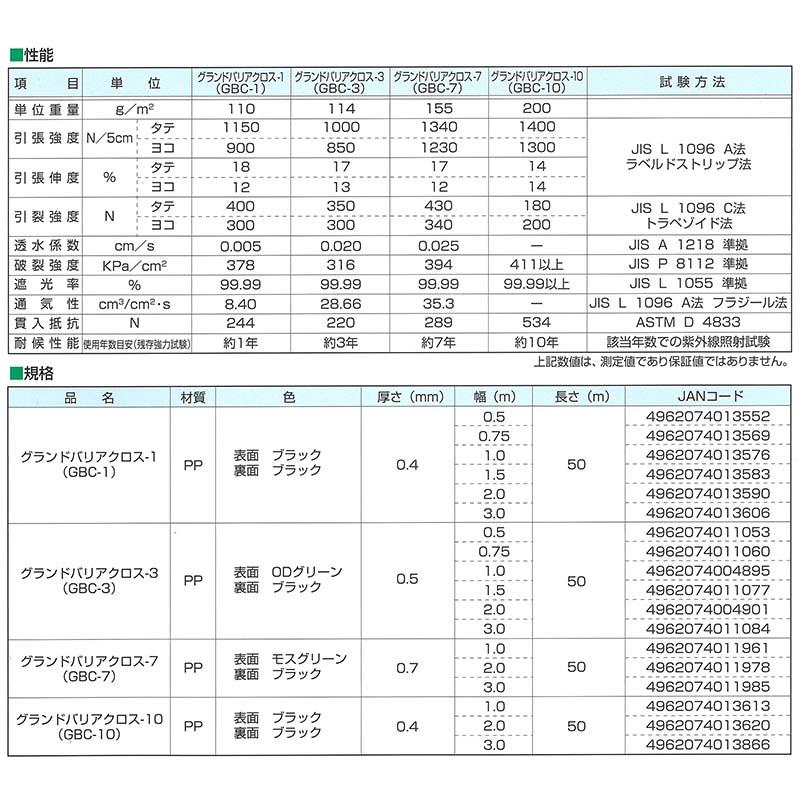 グランドバリアクロス-7 GBC-7 2.0×50m 7年耐候 防草シート 除草 雑草 防塵 防砂 防埃 対策などに 農業 園芸 太陽光発電 萩原工業 個人宅配送不可 代引不可 |  | 03