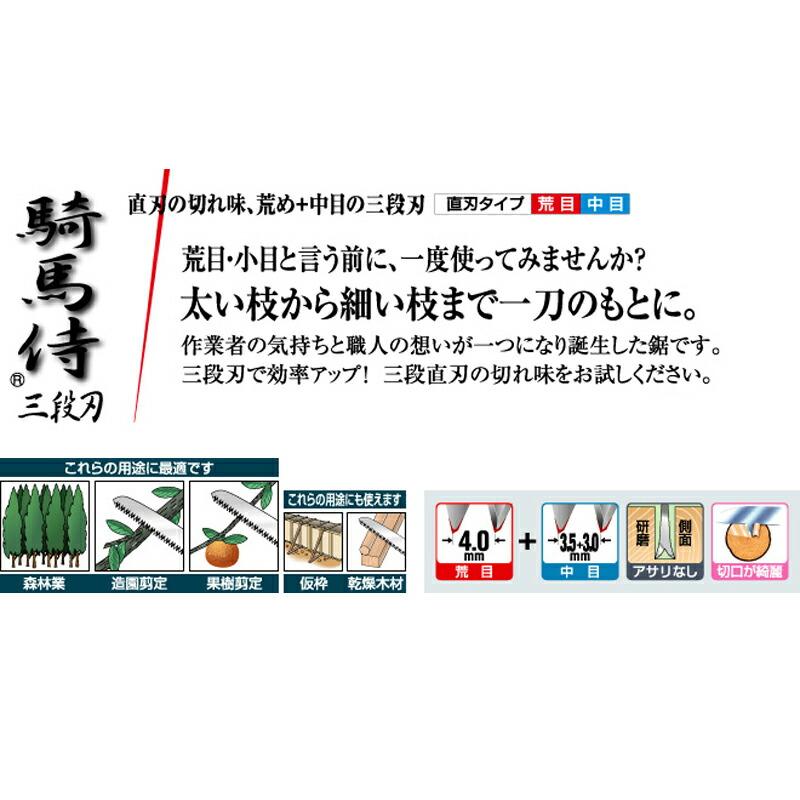 SAMURAI (サムライ) 鋸 騎馬侍シリーズ GSW-270-LMH 直刃タイプ 荒目〜中目 刃長 270mm ピッチ 3.0+3.5/4.0mm ノコギリ のこぎり 剪定 三冨D |  | 01