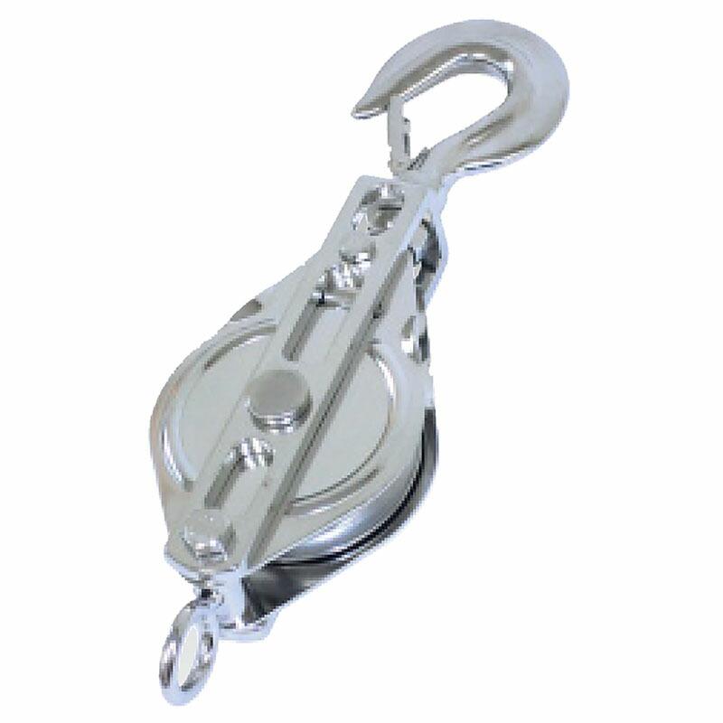 ステンレス滑車 ステンレスブロック フック型 75×1BS 車径 75mm 使用荷重 500kg 全長A 270mm 横巾B 85mm 厚さC 38mm 溝巾 15mm スリーエッチ HHH 代引不可 | 