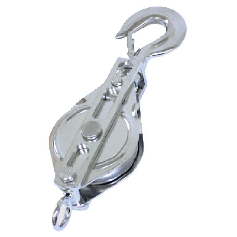 ステンレス滑車 ステンレスブロック フック型 100×1BS 車径 100mm 使用荷重 1000kg 全長A 310mm 横巾B 110mm 厚さC 43mm 溝巾 17mm スリーエッチ HHH 代引不可 | 