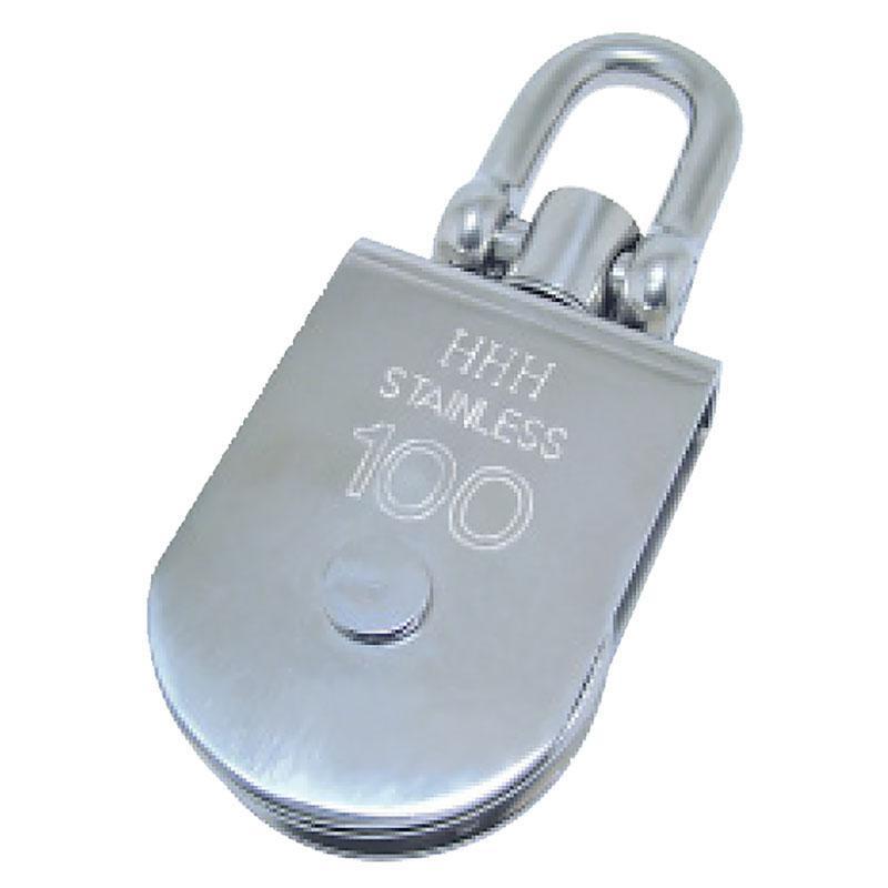 ステンレス滑車 ステンレスサンマブロック 自在シャックル MBS75 車径 75mm 使用荷重 500kg A 183mm B 33mm C 12mm D 65mm E 14mm スリーエッチ HHH 代引不可 | 