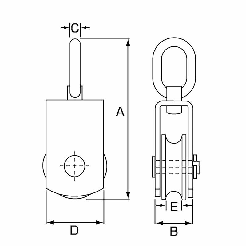 ステンレス滑車 ステンレスサンマブロック オーフ MOS100 車径 100mm 使用荷重 1000kg A 198mm B 37mm C 12mm D 88mm E 15mm スリーエッチ HHH 代引不可 |  | 01