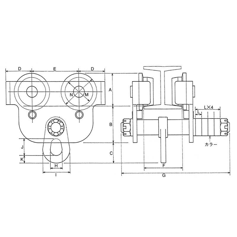 プレントロリー PT5TON 適用ビーム巾 125・150・175 mm 最小回転半径 1.6 m A 134 mm B 121 mm C 95 mm D 108 mm スリーエッチ HHH 代引不可 |  | 01