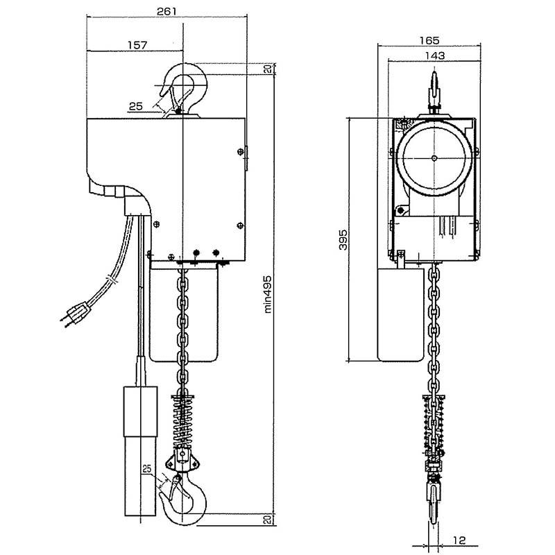 電気 チェーンブロック ES250kg×6m 250kg 揚程 6m 巻上速度4m/分 電源100V スリーエッチ HHH 代引不可 |  | 01