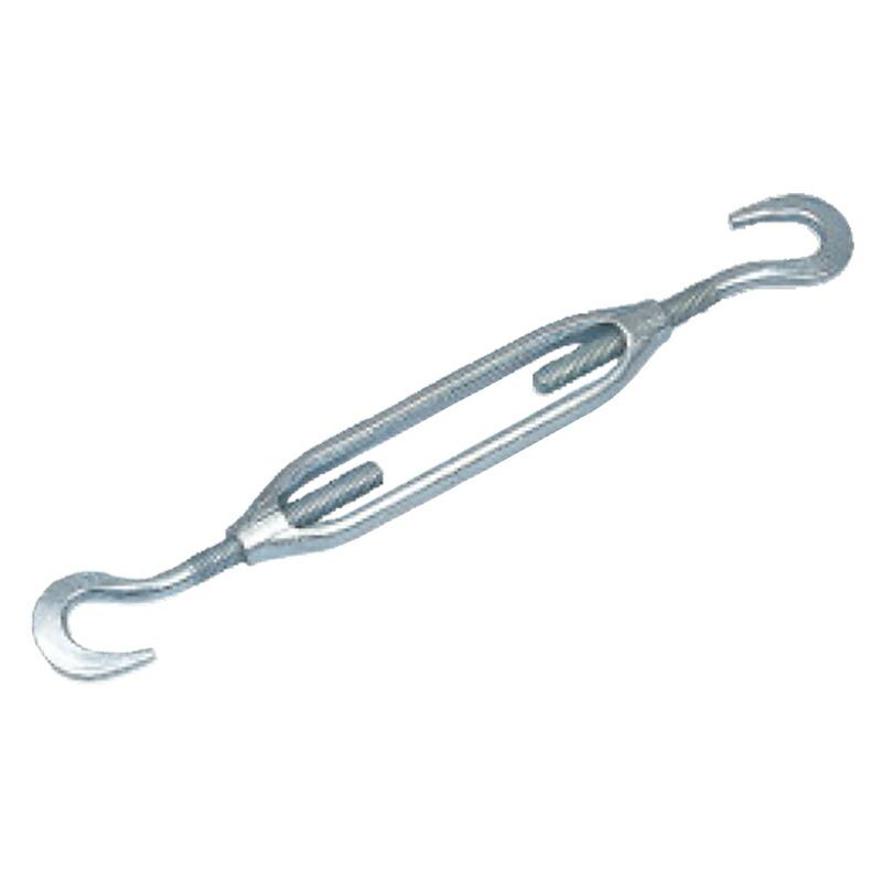 ロープ付属金具 枠式ターンバックル 両フック(白) 電気メッキ TB TB16 ねじの径 W5/8 枠長 245 mm 全長 MIN-MAX 345-525 mm スリーエッチ HHH 代引不可 | 