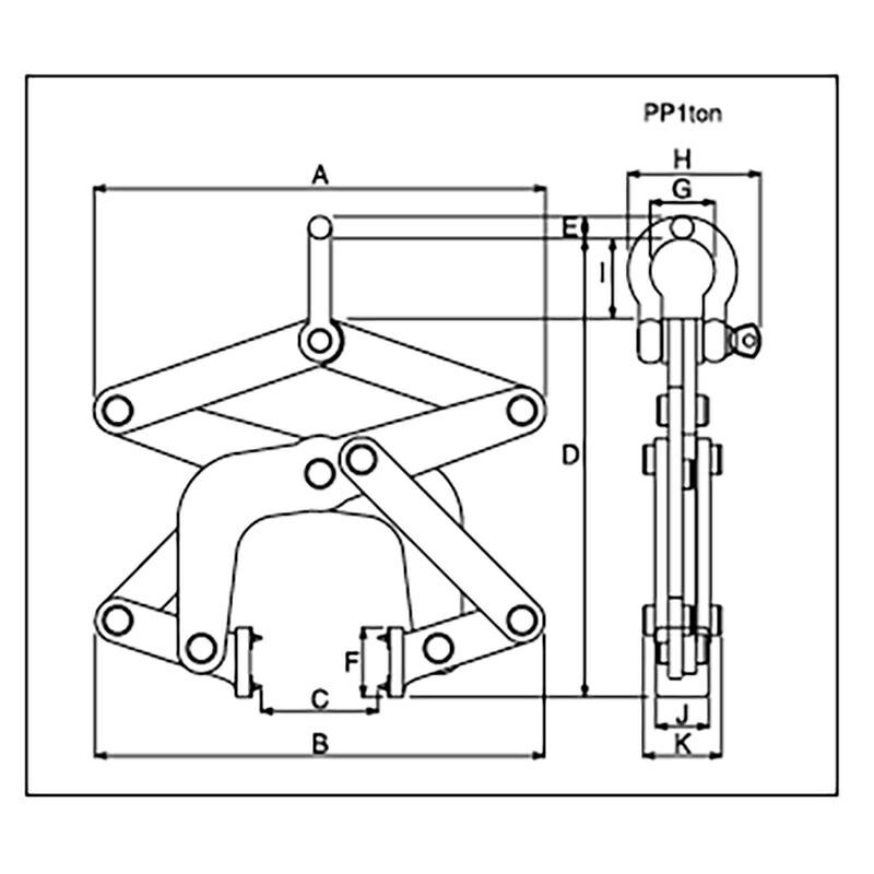 クランプ パレットプーラー PP1ton A(max) 335 mm B(min) 240 mm B(min) 370 mm 木製パレットを引き出すクランプ スリーエッチ HHH 代引不可 |  | 02