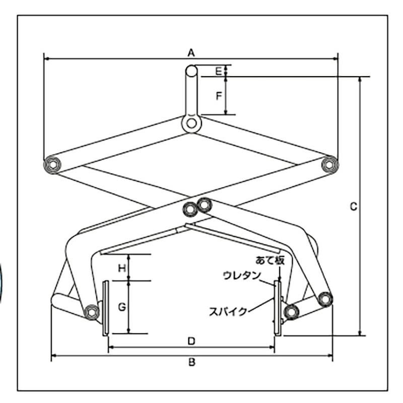 木材クランプ MO130 特殊ウレタン装着 片側スパイク取付 A 215-285 mm B 163-300 mm C 393-202 mm D 0-130 mm E 12 mm スリーエッチ HHH 代引不可 |  | 02