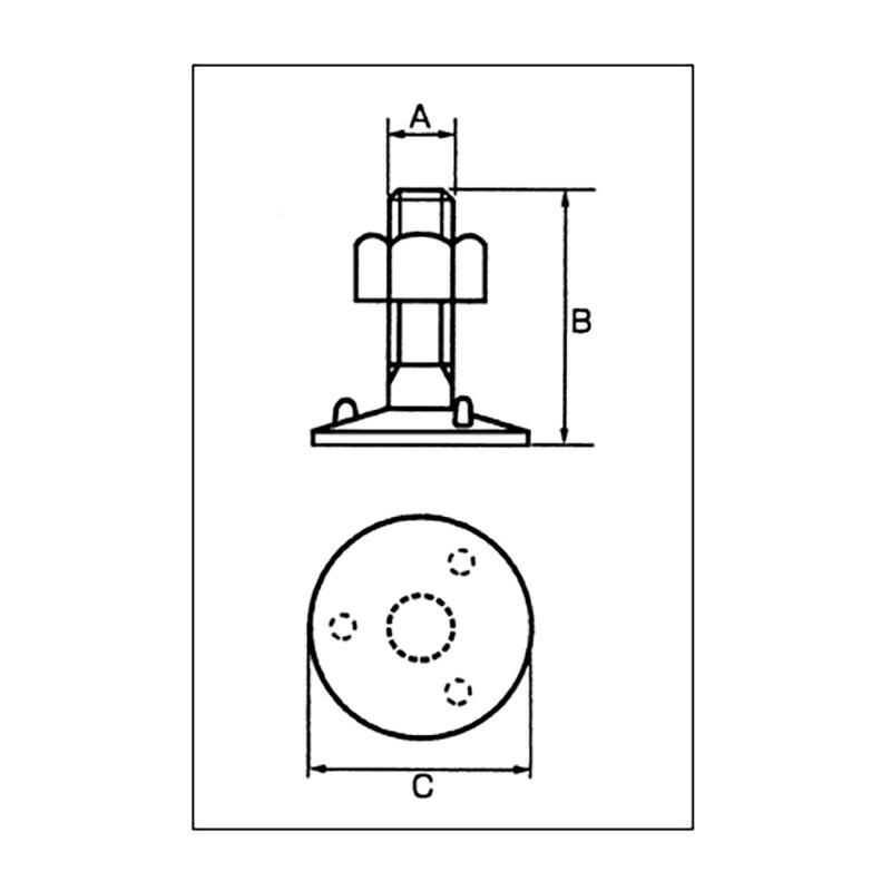 ベルト金具 三ツ爪バケットボールトナット ステンレス 六角ナット付 MS10×35 ネジ径A M10 B 35 mm C 31 mm スリーエッチ HHH 代引不可 |  | 01