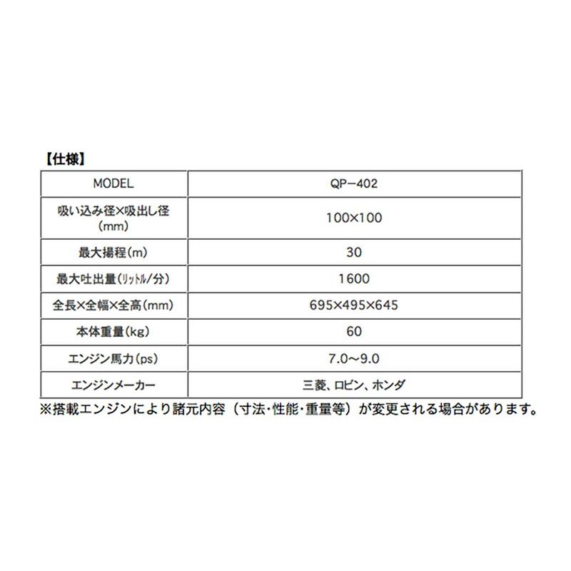 受注生産品 QP-402H ホンダ エンジン 4インチ一般灌水ポンプ マツサカ 防J 代引不可 |  | 01