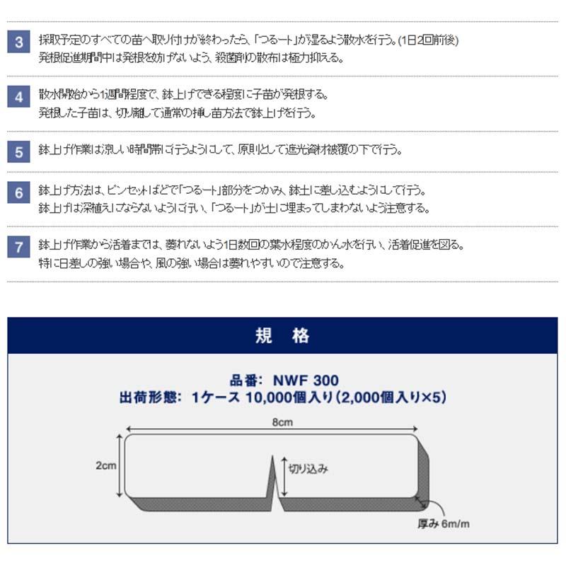 つるーと NWF300 2cm×8cm 10000個入 いちご 高設 栽培用 高 保水性 マット 苺 イチゴ 栽培 農業 農業資材 農業用品 ベル開発 カ施 北海道不可 代引不可 |  | 04