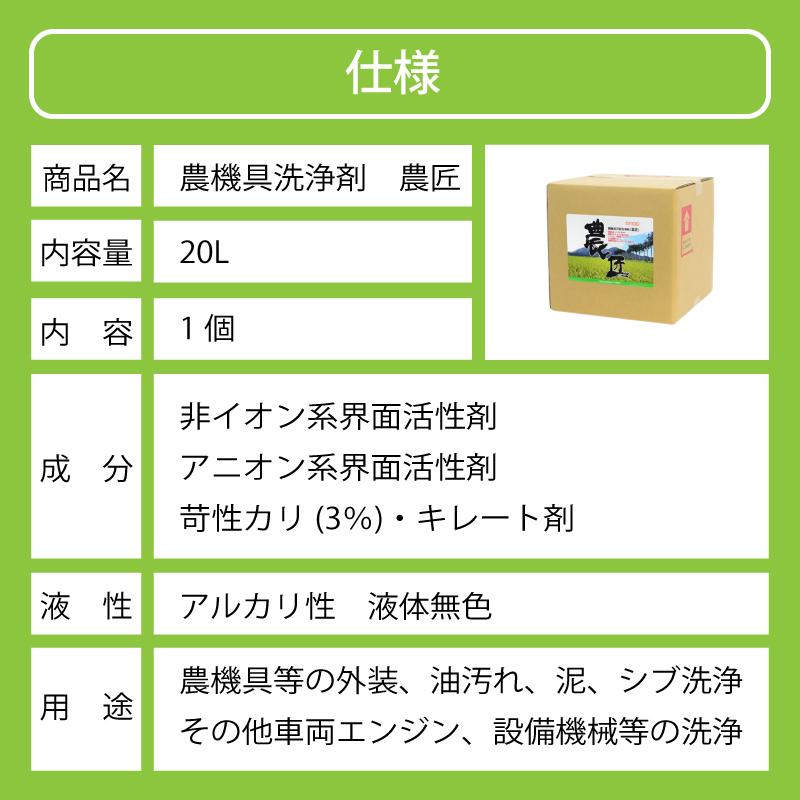 《 農匠 》 20L 農機具 専用 万能 洗浄剤 泥 渋 油 オイル グリス 汚れ 濃縮 クリーナー 農業 機械 メンテナンス サンエスエンジニアリング オK 代引不可 |  | 09