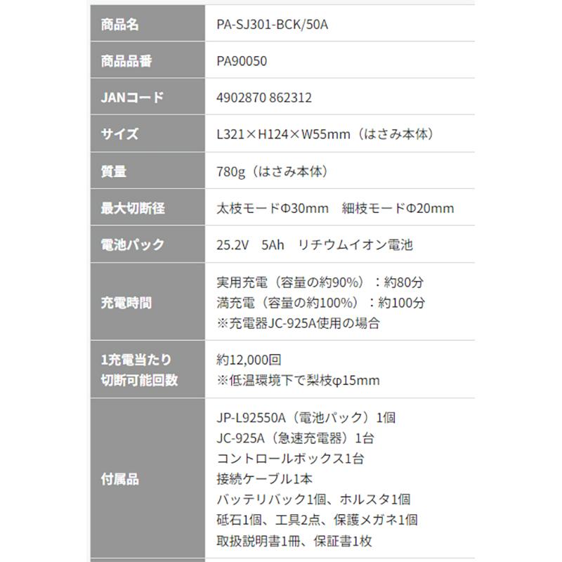 ザクリオ マックス 充電式 剪定はさみ PA-SJ301-BCK/50A 剪定ばさみ 剪定鋏 枝切りバサミ 枝きりはさみ 電動ハサミ 電動はさみ 電動剪定鋏 カ施 代引不可 |  | 03