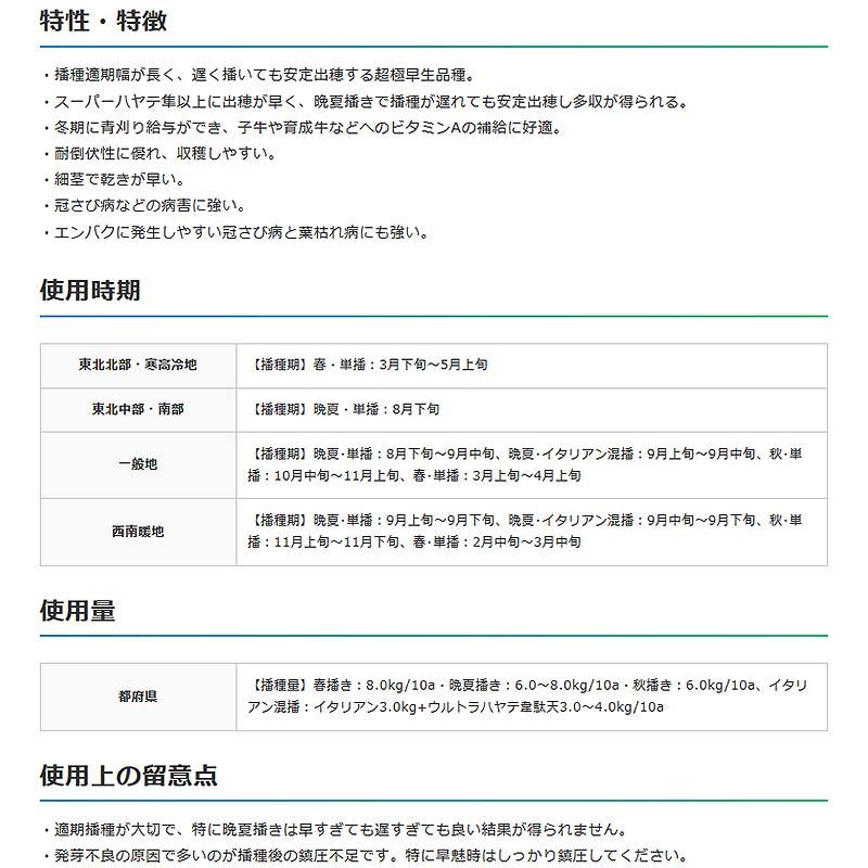 種 12kg PVP エンバク ウルトラハヤテ韋駄天 超極早生 酪農 えん麦 雪印種苗 米S 代引不可 (海外持出禁止 登録品種名: 韋駄天 農林水産省品種登録:第19307号) |  | 01