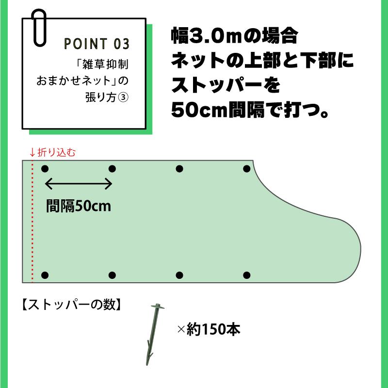 雑草抑制 おまかせネット グリーン 幅3.0m × 25m巻 耐用年数約8年 UV剤入り 防草 防虫 崩壊しにくい 簡単 施工 おまかせねっと 大一工業 北海道不可 代引不可 |  | 08