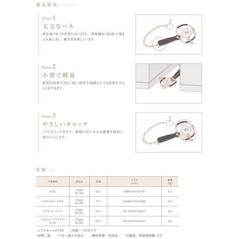 C type No.401 AG-1 ハクビシン アライグマ キツネ 狐 捕獲器 退治 撃退 害獣駆除 日本製 栄工業 T野D |  | 03