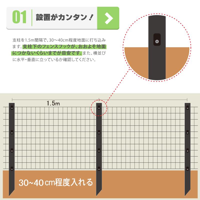 黒 アニマルフェンス セット 1.5×15m (フェンス1巻・支柱11本) ブラック 害獣 防獣 イノシシ 猪 対策 太陽光発電 フェンス プラスワイズ シN 代引不可 BKF15 |  | 03