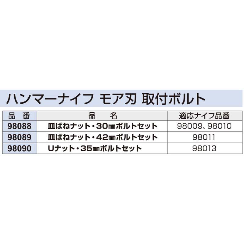 ボルトセット ハンマーナイフ モア刃 取付ボルト 皿ばねナット、42mmボルト 98089 アW H |  | 01