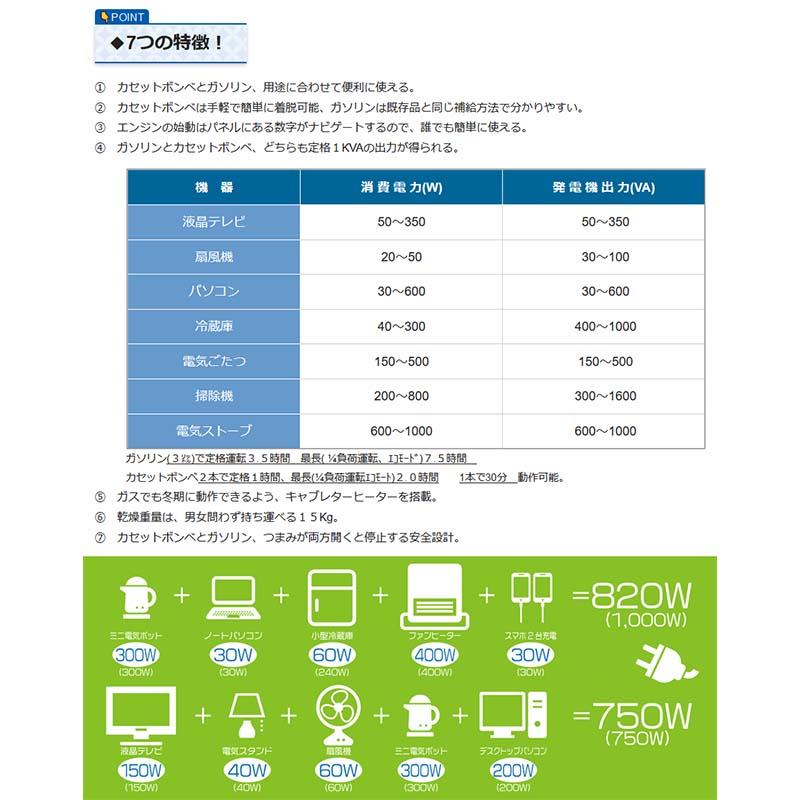 携帯発電機 ジーキュービック KG-101 インバータ式 2WAYタイプ アウトドア 屋外作業 災害時 サT 代引不可 |  | 01