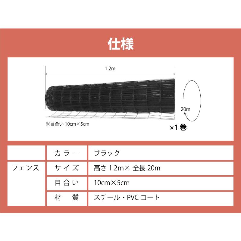 フェンスのみ 黒 1.2×20m アニマルフェンス用 金網 ブラック プラスワイズ シN 代引不可 BKF12 | SHINSEI | 03