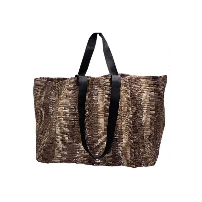 メッシュキャリーバッグ Mサイズ ブラウンストライプ 45cm×35cm 約44L TO12-2 日本ワイドクロス エコバック レジャーバック タS 代引不可 | 