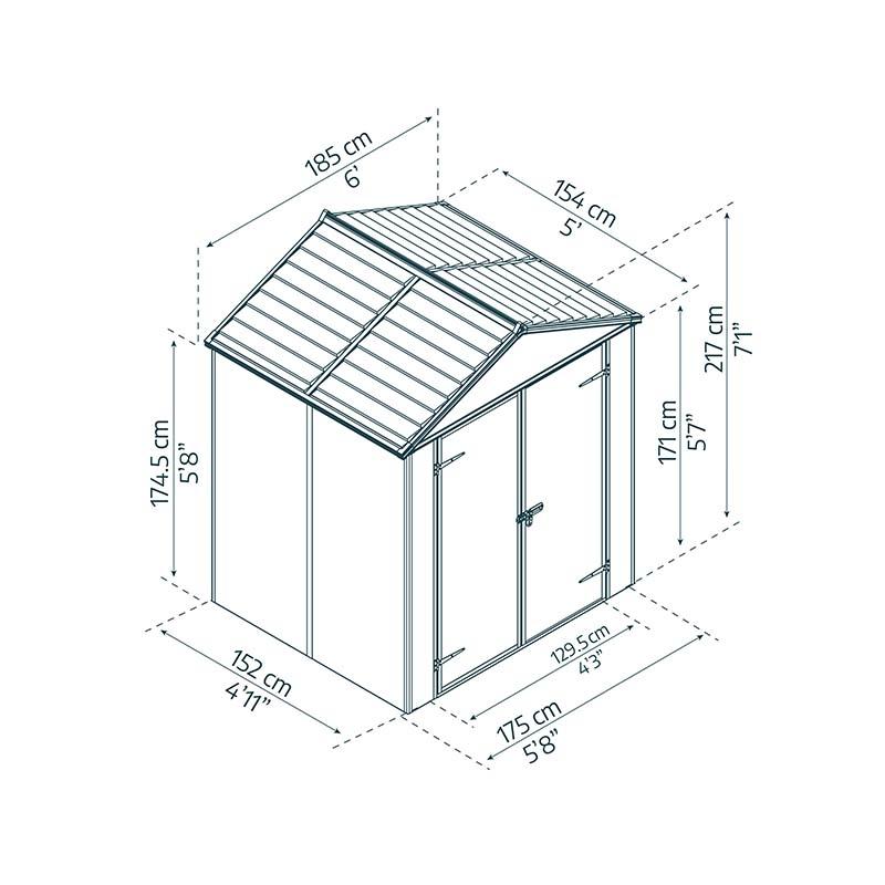 ルビコン 6×5 ダークグレー 横幅185×奥行154cm 物置 収納庫 屋外 おしゃれ 大型物置 ポリカーボネート ストレージ サイクルポート DIY カノピア Wセ 代引不可 |  | 01