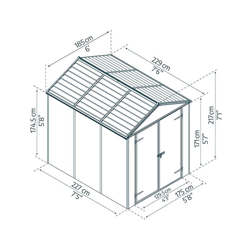 ルビコン 6×8 ダークグレー 横幅185×奥行229cm 物置 収納庫 屋外 おしゃれ 大型物置 ポリカーボネート ストレージ サイクルポート DIY カノピア Wセ 代引不可 |  | 01