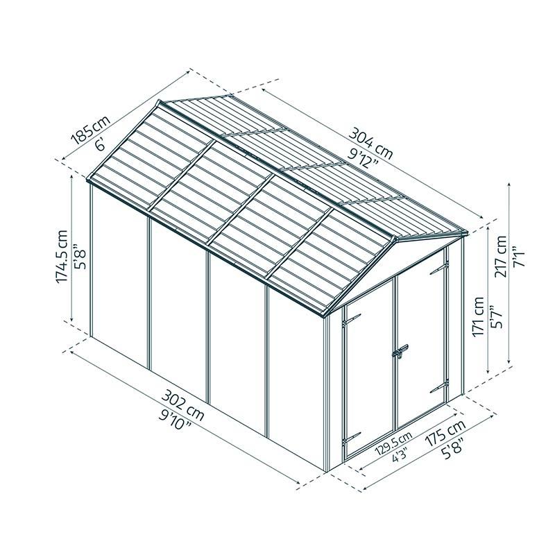 ルビコン 6×10 ダークグレー 横幅185×奥行302cm 物置 収納庫 屋外 おしゃれ 大型物置 ポリカーボネート ストレージ サイクルポート DIY カノピア Wセ 代引不可 |  | 01