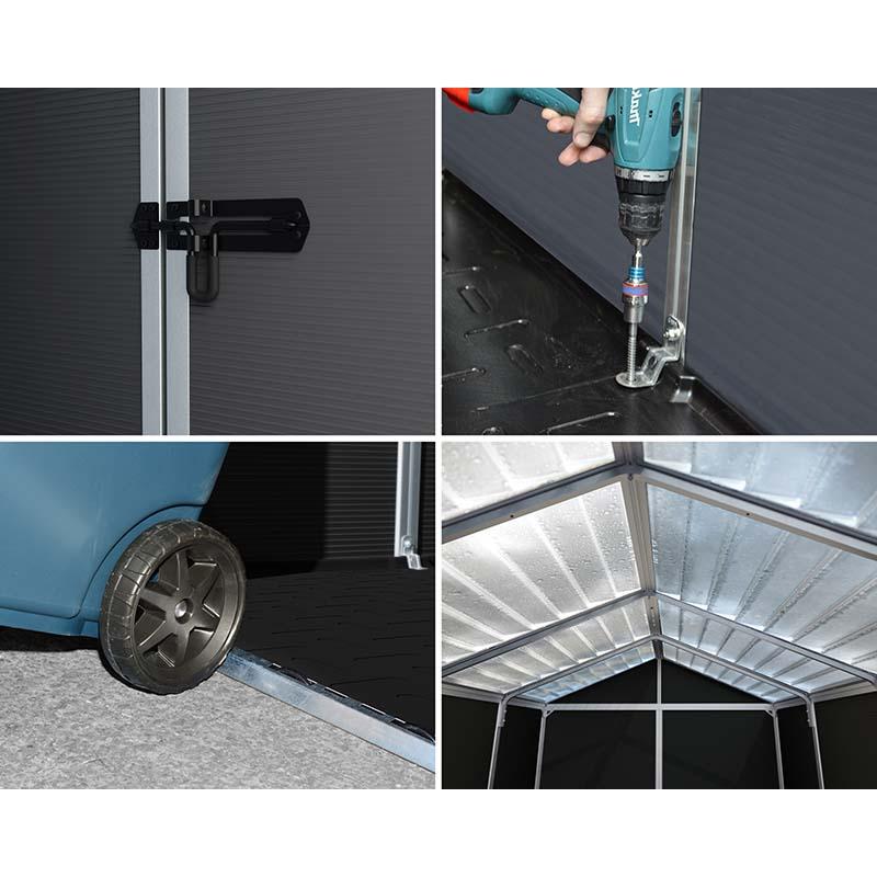 ルビコン 6×10 ダークグレー 横幅185×奥行302cm 物置 収納庫 屋外 おしゃれ 大型物置 ポリカーボネート ストレージ サイクルポート DIY カノピア Wセ 代引不可 |  | 02