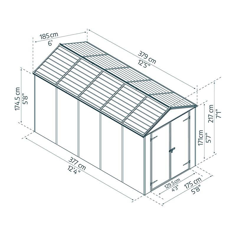 ルビコン 6×12 ダークグレー 横幅185×奥行378cm 物置 収納庫 屋外 おしゃれ 大型物置 ポリカーボネート ストレージ サイクルポート DIY カノピア Wセ 代引不可 |  | 01